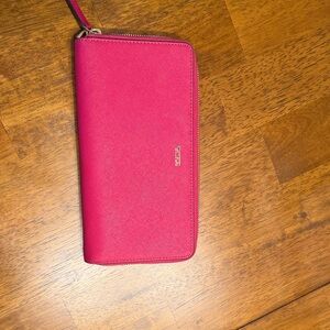 Tumi Raspberry Pink Zip-Around Leather Wallet